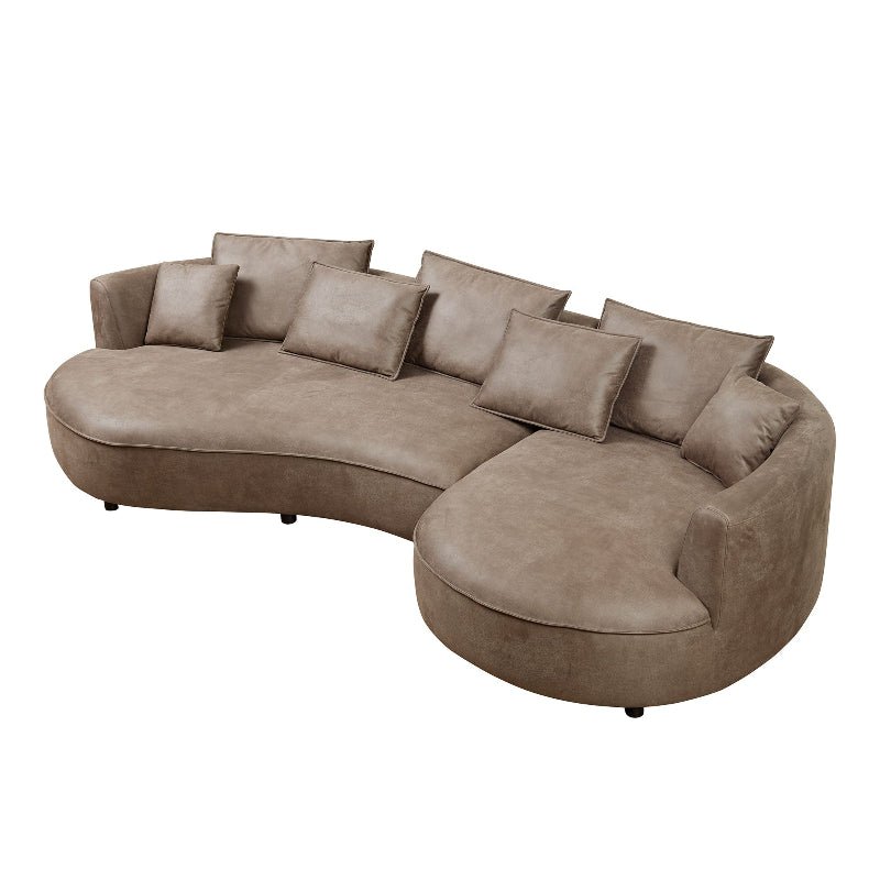 curved L - shape sectional sofa featuring premium brown boucle fabric. - BBTJOINT