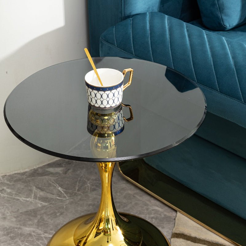 Elegant Gold Small Round Side end Table with Tempered Glass Top for Living Room - BBTJOINT