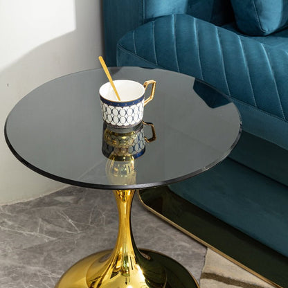 Elegant Gold Small Round Side end Table with Tempered Glass Top for Living Room - BBTJOINT