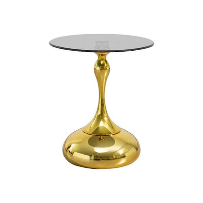 Elegant Gold Small Round Side end Table with Tempered Glass Top for Living Room - BBTJOINT
