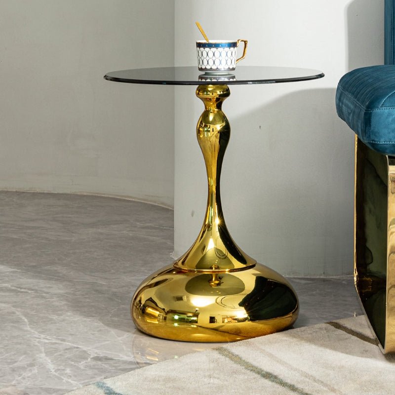 Elegant Gold Small Round Side end Table with Tempered Glass Top for Living Room - BBTJOINT