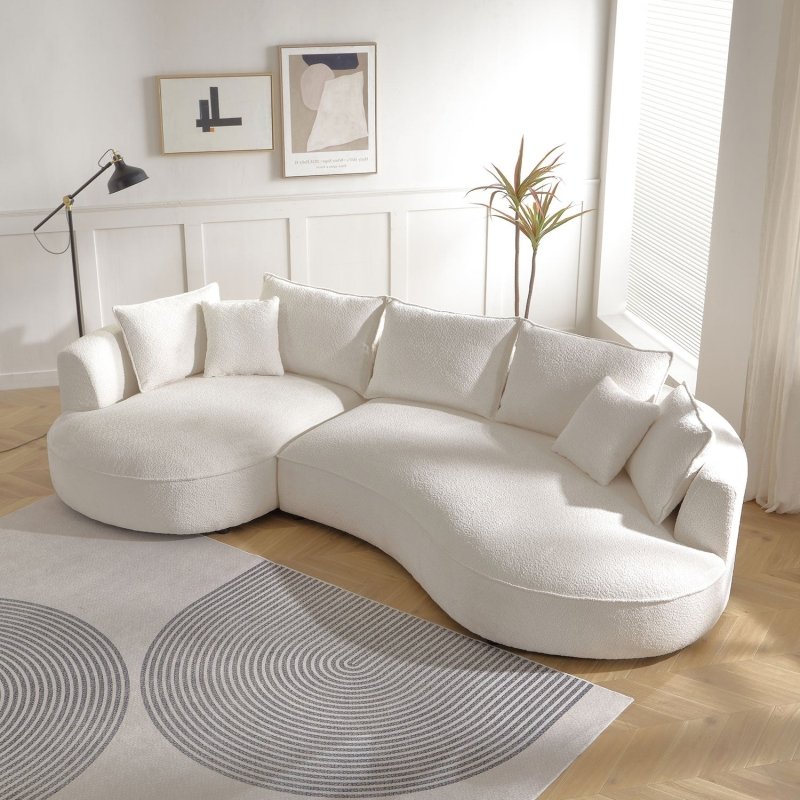 exquisite Curved sectional sofa L shape couch off - white boucle fabric - BBTJOINT