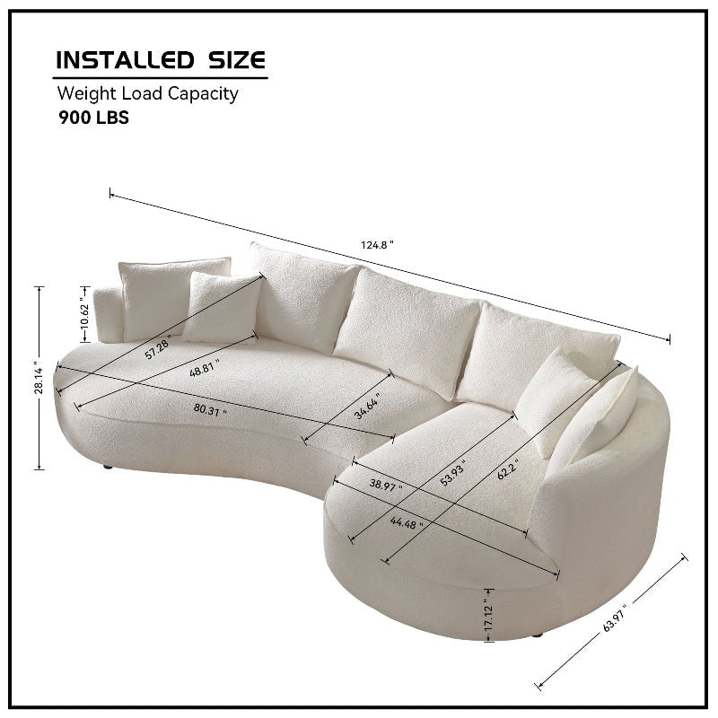 exquisite Curved sectional sofa L shape couch off - white boucle fabric - BBTJOINT