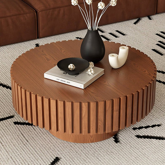 Handcrafted Round shape wood Coffee Table brown - BBTJOINT