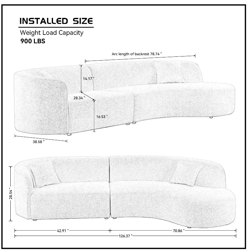 Luxury Modern curved sectional chaise couch white - BBTJOINT