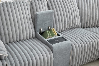 Modern comfy Power Reclining Sectional Sofa Corduroy fabric Couch Gray - BBTJOINT
