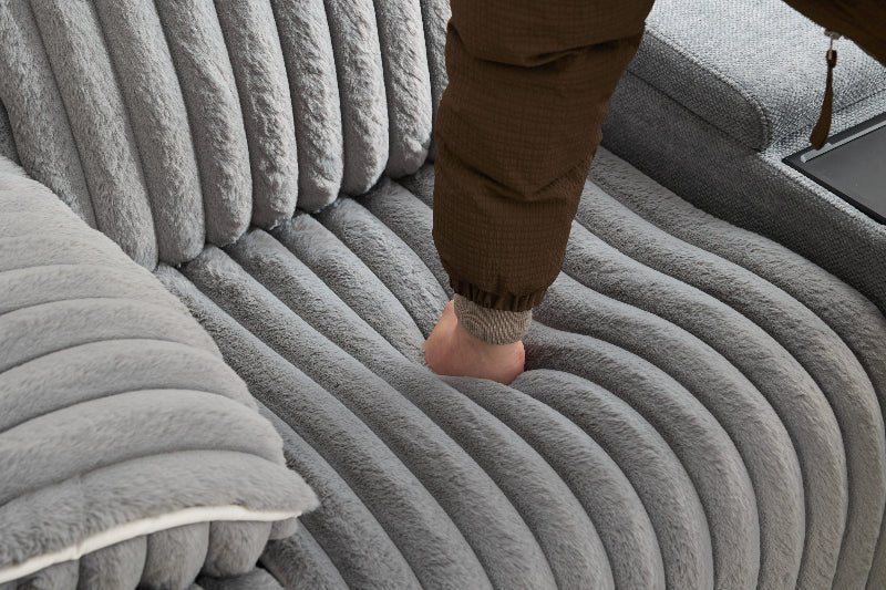 Modern comfy Power Reclining Sectional Sofa Corduroy fabric Couch Gray - BBTJOINT