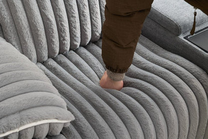 Modern comfy Power Reclining Sectional Sofa Corduroy fabric Couch Gray - BBTJOINT