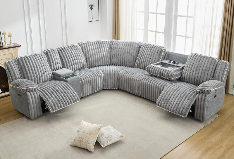 Modern comfy Power Reclining Sectional Sofa Corduroy fabric Couch Gray - BBTJOINT