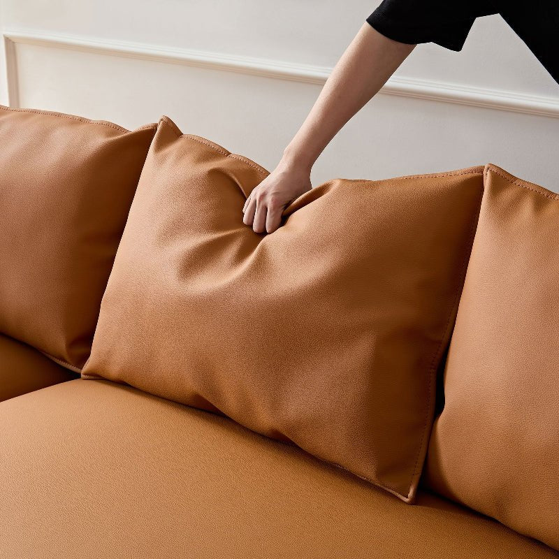 Modern Curved sectional leather sofa L shape couch orange - BBTJOINT
