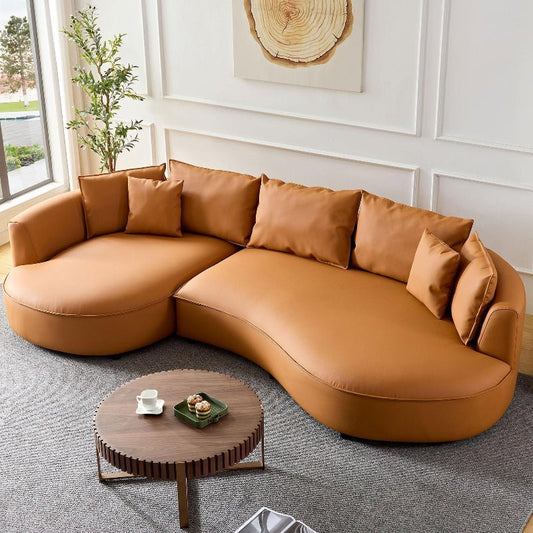 Modern Curved sectional leather sofa L shape couch orange - BBTJOINT