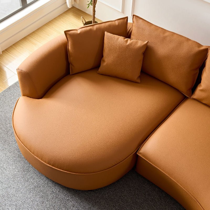 Modern Curved sectional leather sofa L shape couch orange - BBTJOINT