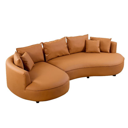 Modern Curved sectional leather sofa L shape couch orange - BBTJOINT