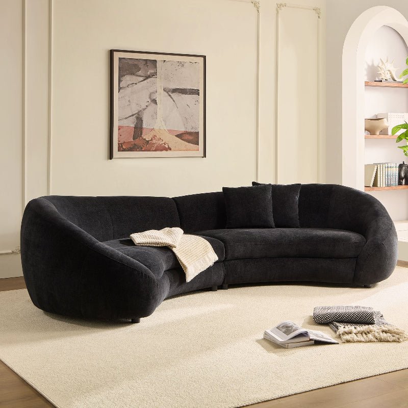 Modern Curved sectional Sofa pet - friendly anti - scratch boucle fabric couch black - BBTJOINT