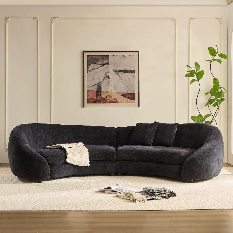Modern Curved sectional Sofa pet - friendly anti - scratch boucle fabric couch black - BBTJOINT