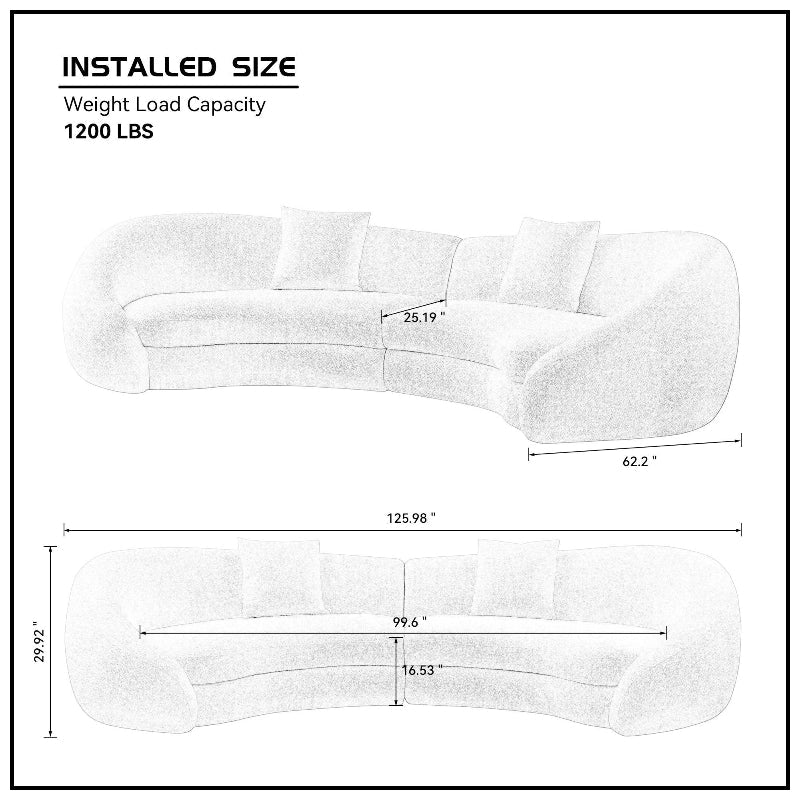 Modern Curved sectional Sofa pet - friendly anti - scratch boucle fabric couch black - BBTJOINT