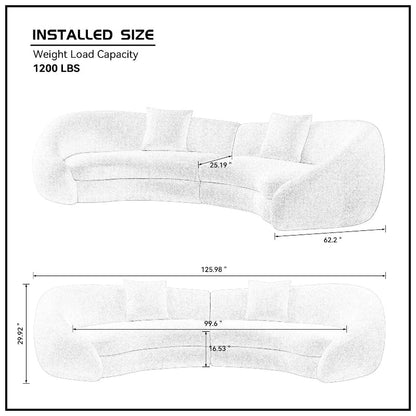 Modern Curved sectional Sofa pet - friendly anti - scratch boucle fabric couch black - BBTJOINT