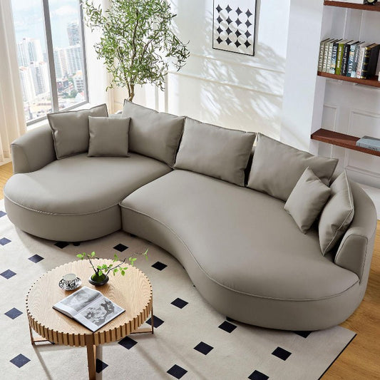 Modern L - shaped sectional curved faux leather sofa grey - BBTJOINT
