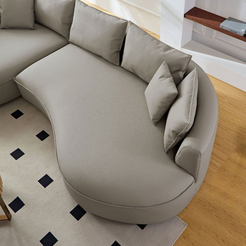 Modern L - shaped sectional curved faux leather sofa grey - BBTJOINT