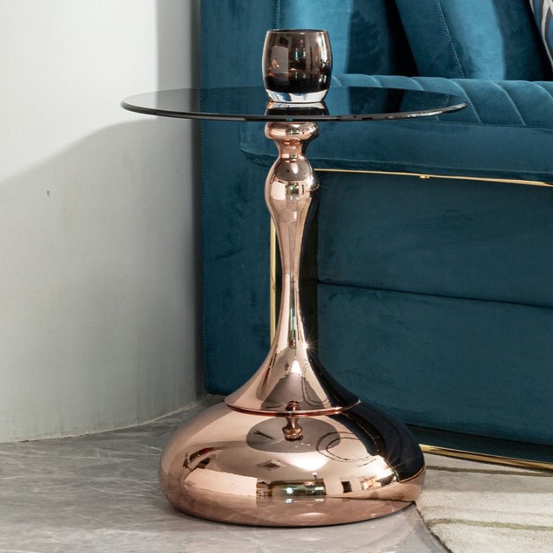 Modern Luxury Coffee Table with Rose Gold Carbon Steel Legs and Grey Tempered Glass Top - BBTJOINT