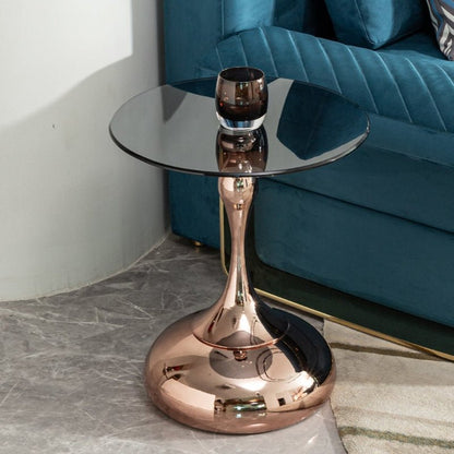 Modern Luxury Coffee Table with Rose Gold Carbon Steel Legs and Grey Tempered Glass Top - BBTJOINT