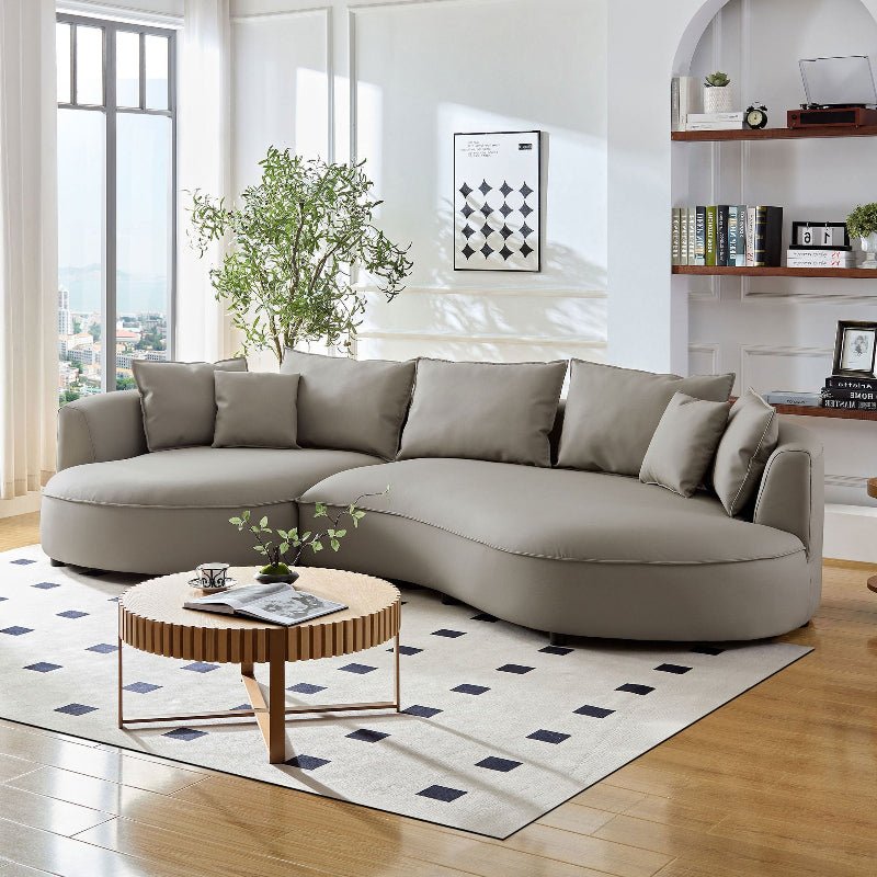 Modern Sectional curved L - shape Sofa faux leather Couch gray - BBTJOINT