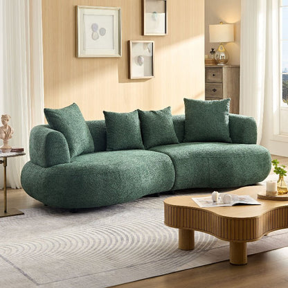 Modern Symmetrical Curved shape Sofa Couch pet - friendly green boucle - BBTJOINT