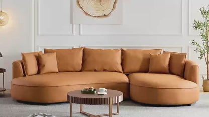 Modern Sectional crescent Couch round curved boned leather Sofa