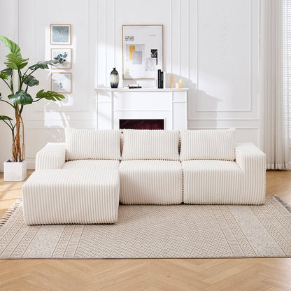 Rearrangeable & reversible modular corduroy sectional sofa beige - BBTJOINT