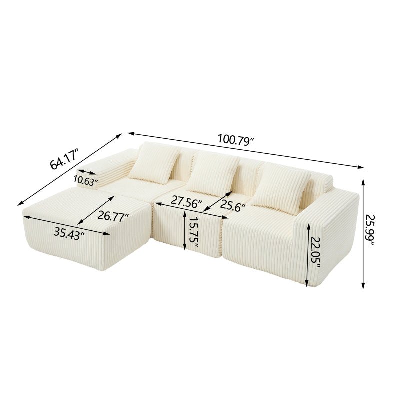 Rearrangeable & reversible modular corduroy sectional sofa beige - BBTJOINT