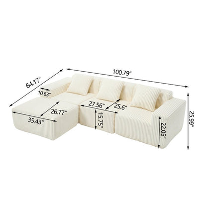 Rearrangeable & reversible modular corduroy sectional sofa beige - BBTJOINT