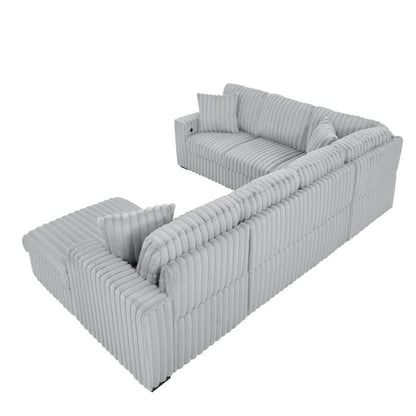 U shape sectional Pull - Out bed corduroy couch grey - BBTJOINT
