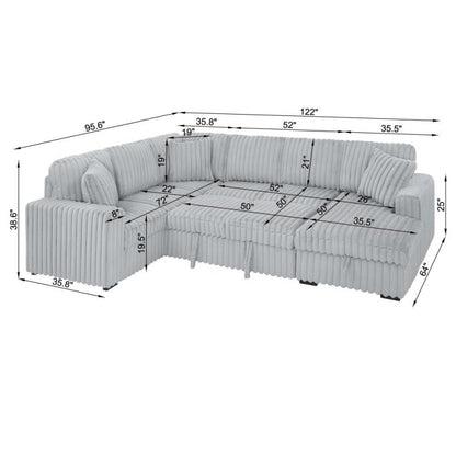 U shape sectional Pull - Out bed corduroy couch grey - BBTJOINT