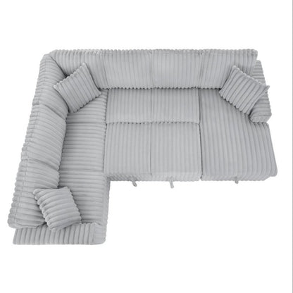 U shape sectional Pull - Out bed corduroy couch grey - BBTJOINT