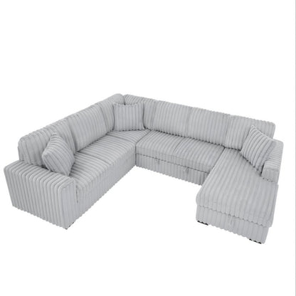 U shape sectional Pull - Out bed corduroy couch grey - BBTJOINT