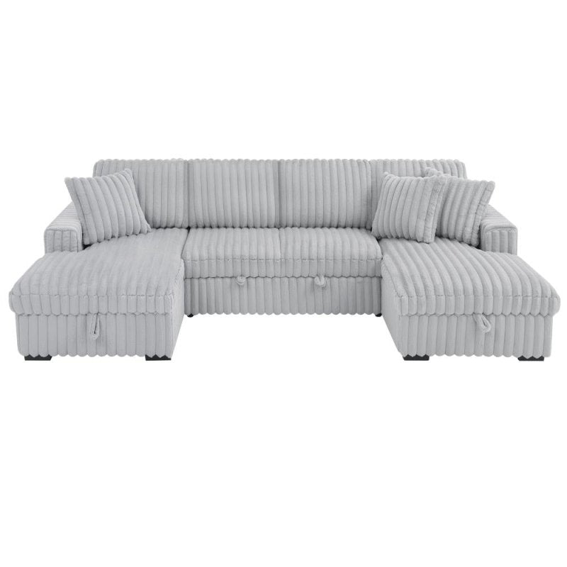 U Shaped convertible Sectional Sofa corduroy fabric couch with pull out bed - BBTJOINT