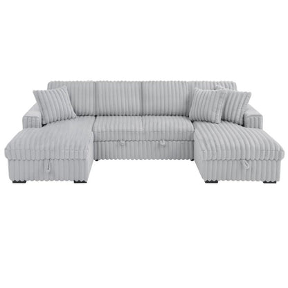 U Shaped convertible Sectional Sofa corduroy fabric couch with pull out bed - BBTJOINT