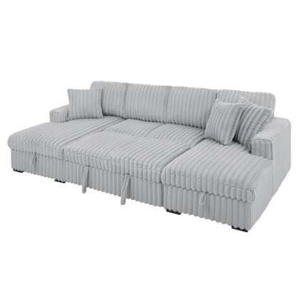 U Shaped convertible Sectional Sofa corduroy fabric couch with pull out bed - BBTJOINT