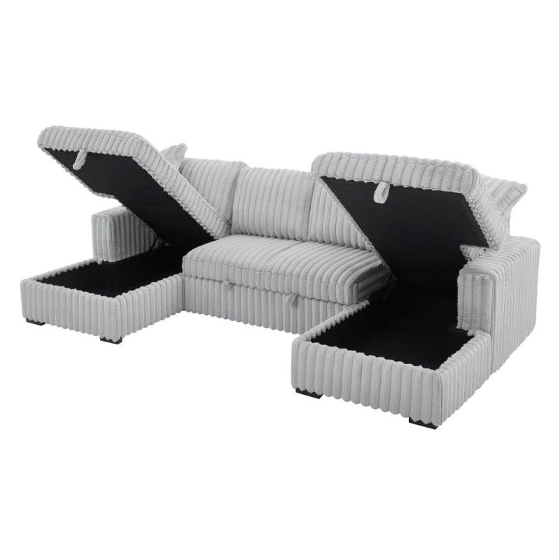 U Shaped convertible Sectional Sofa corduroy fabric couch with pull out bed - BBTJOINT