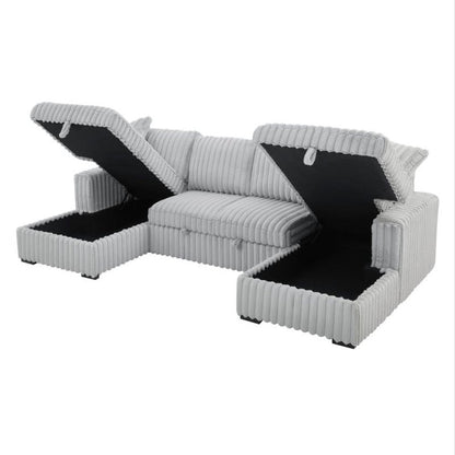 U Shaped convertible Sectional Sofa corduroy fabric couch with pull out bed - BBTJOINT