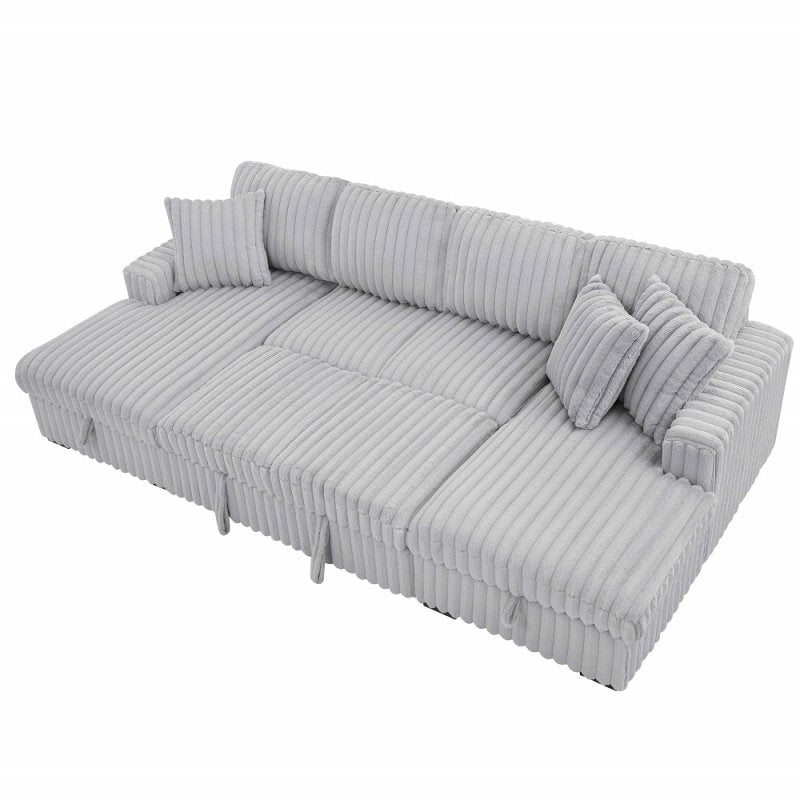 U Shaped convertible Sectional Sofa corduroy fabric couch with pull out bed - BBTJOINT