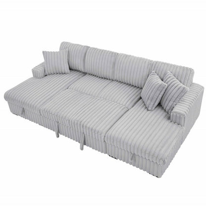 U Shaped convertible Sectional Sofa corduroy fabric couch with pull out bed - BBTJOINT
