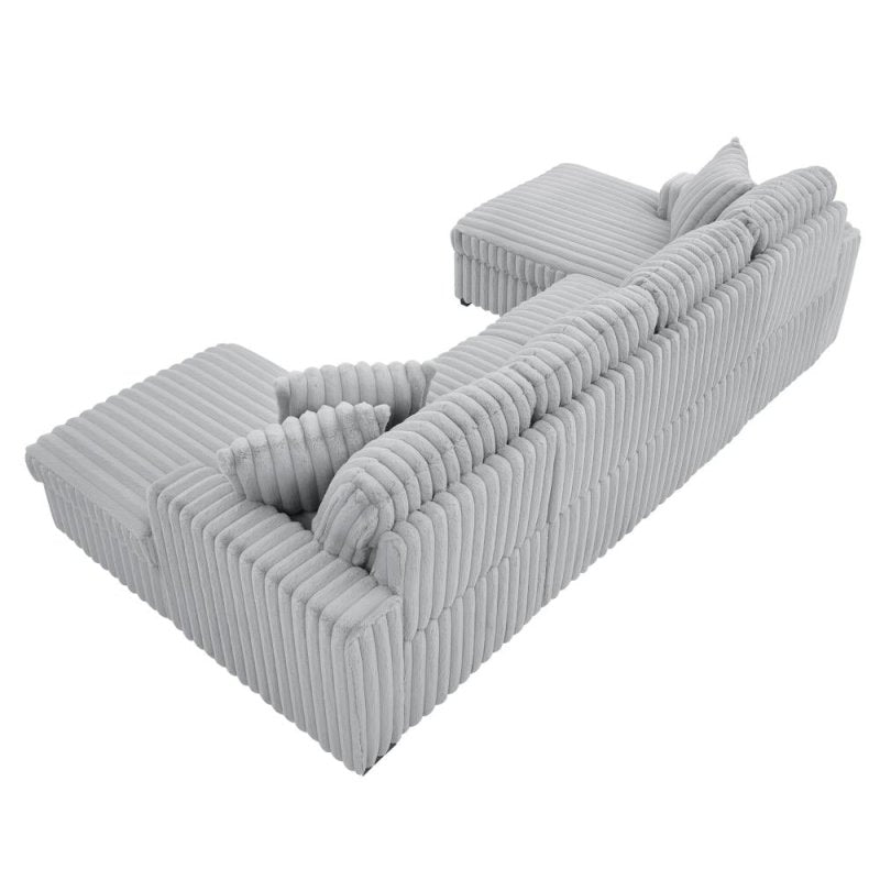 U Shaped convertible Sectional Sofa corduroy fabric couch with pull out bed - BBTJOINT