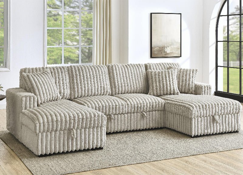 U Shaped convertible Sectional Sofa corduroy fabric couch with pull out bed - BBTJOINT