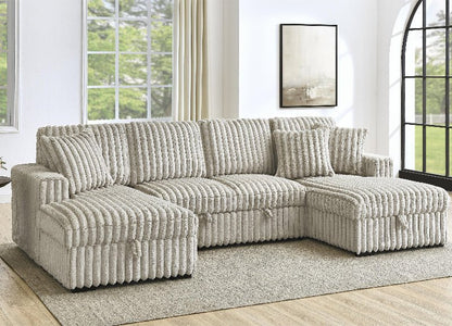 U Shaped convertible Sectional Sofa corduroy fabric couch with pull out bed - BBTJOINT