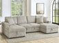 U Shaped convertible Sectional Sofa corduroy fabric couch with pull out bed - BBTJOINT