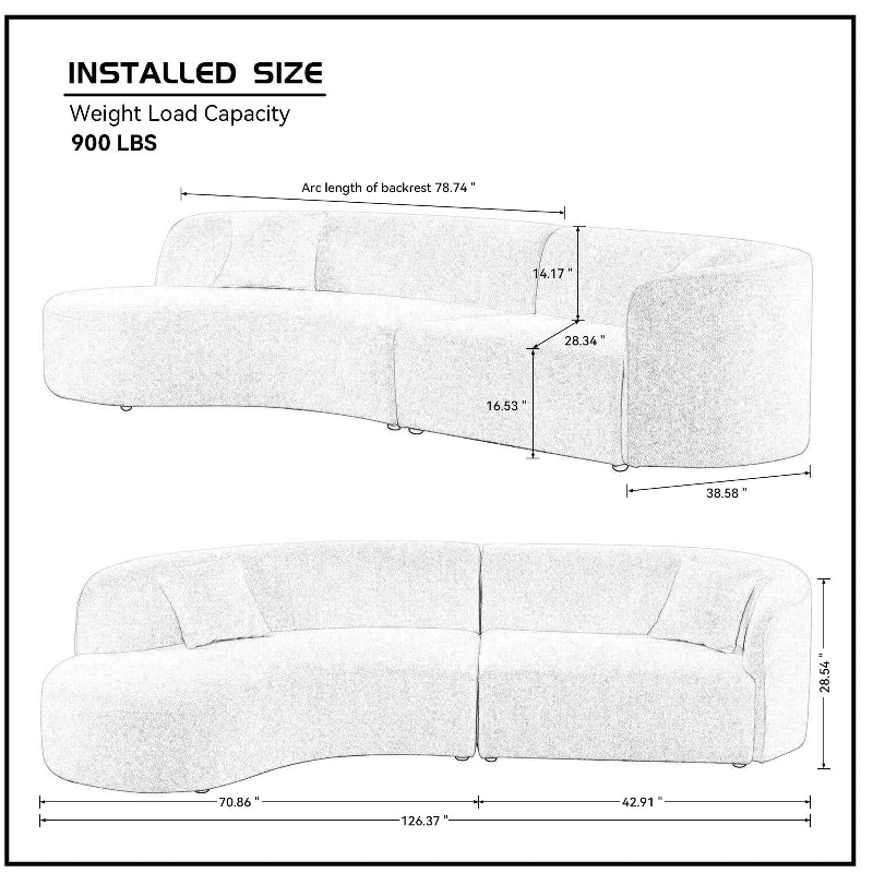 Upholstery Boucle Sectional Curved Sofa chaise Couch white - BBTJOINT