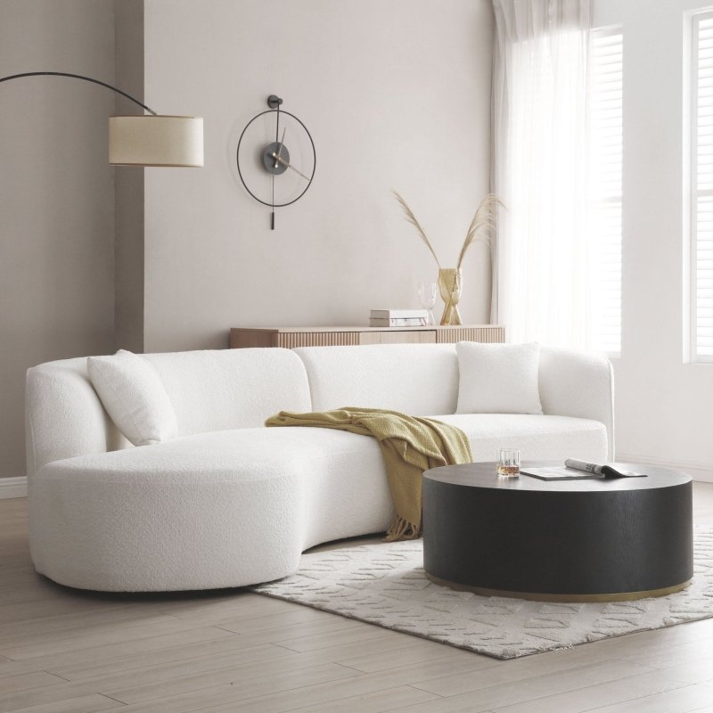 Upholstery Boucle Sectional Curved Sofa chaise Couch white - BBTJOINT